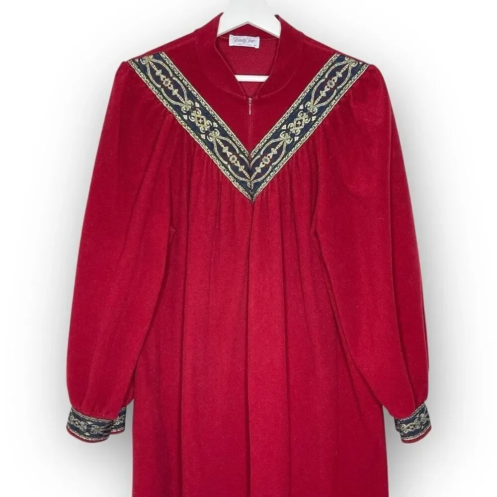 Vintage Vanity Fair Robe Red Velour Zip Up Long Sleeve Women’s Size Medium